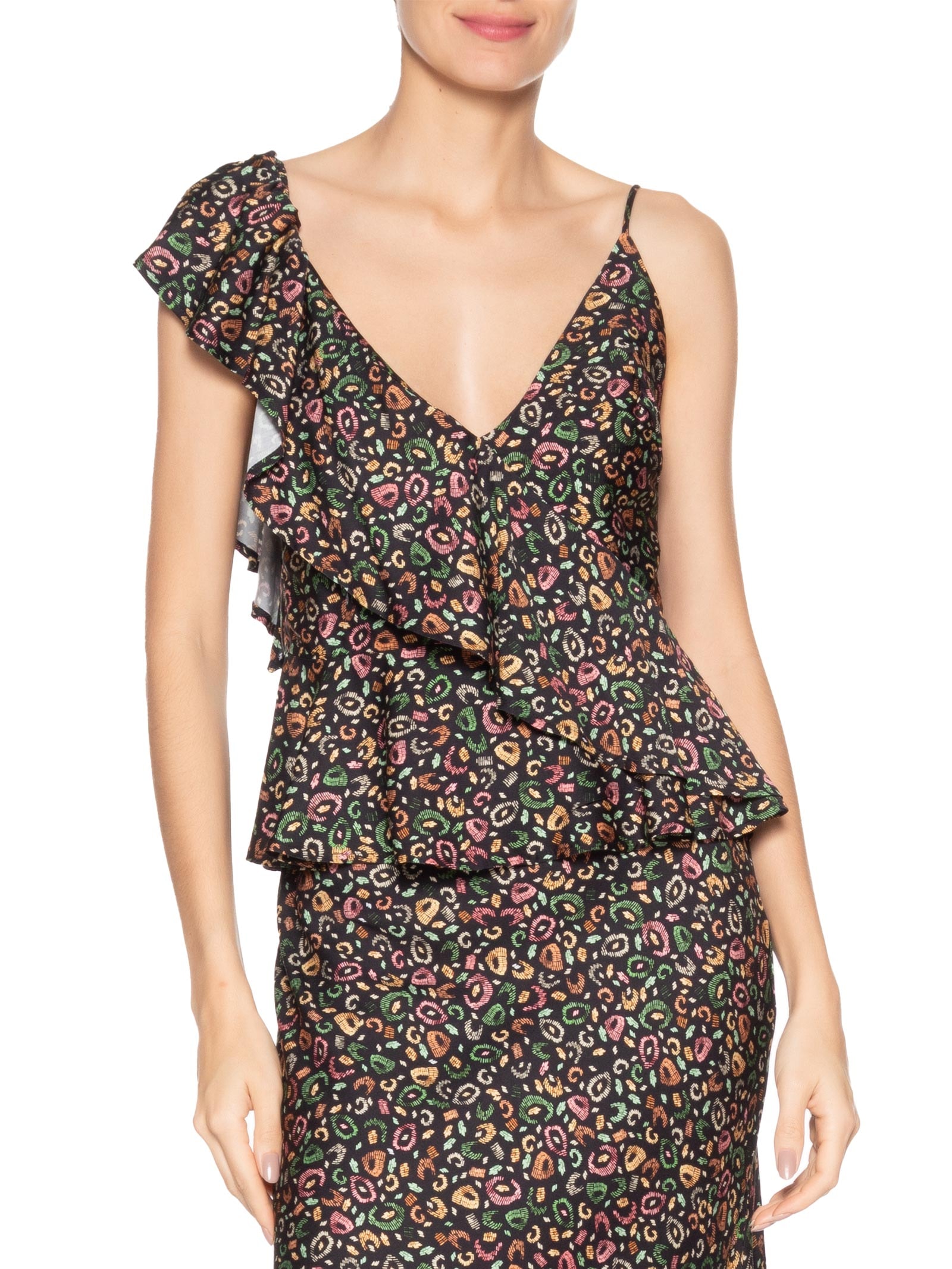 Blusa Feminina Babado Onça Borogodó Preto Farm