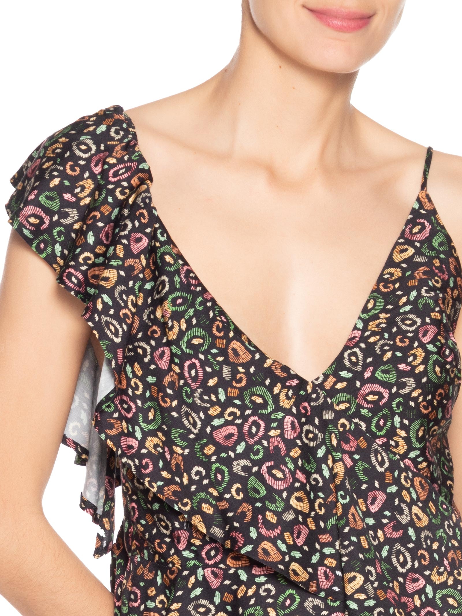 Blusa Feminina Babado Onça Borogodó Preto Farm