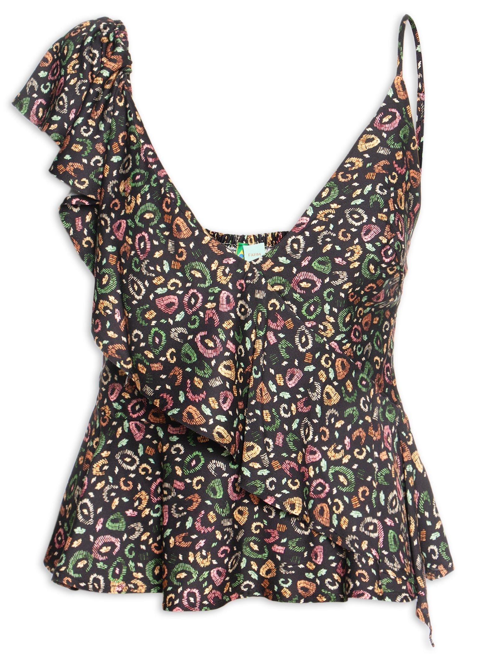 Blusa Feminina Babado Onça Borogodó Preto Farm