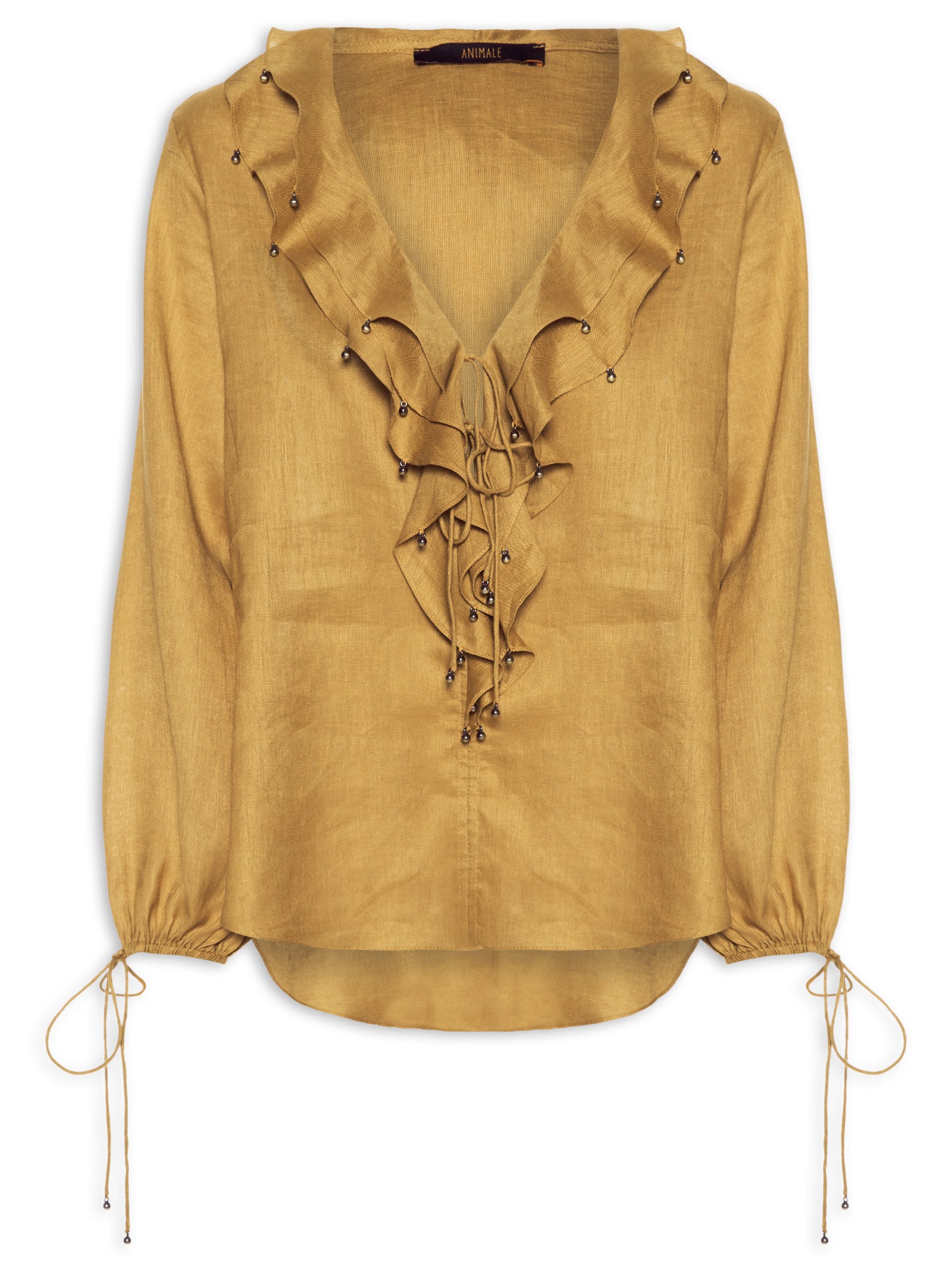 Blusa Feminina Babados em Linho Amarelo Animale