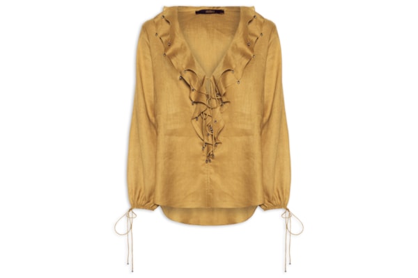 Blusa Feminina Babados em Linho - Amarelo