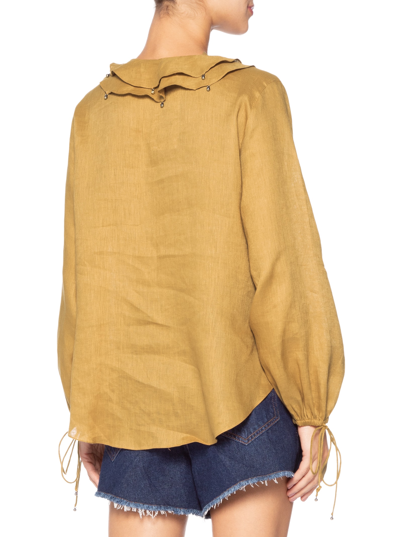 Blusa Feminina Babados em Linho Amarelo Animale