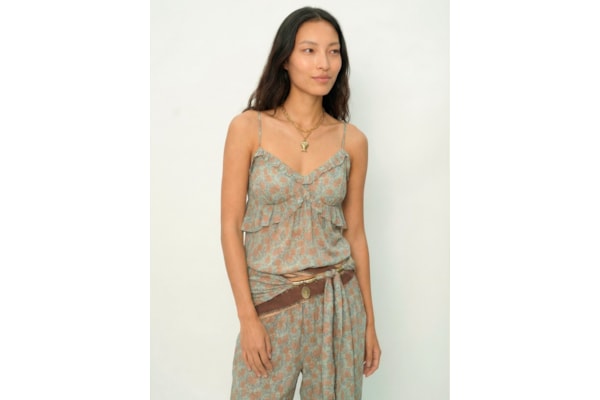 Blusa Feminina Babados Estampa Greeny - Azul