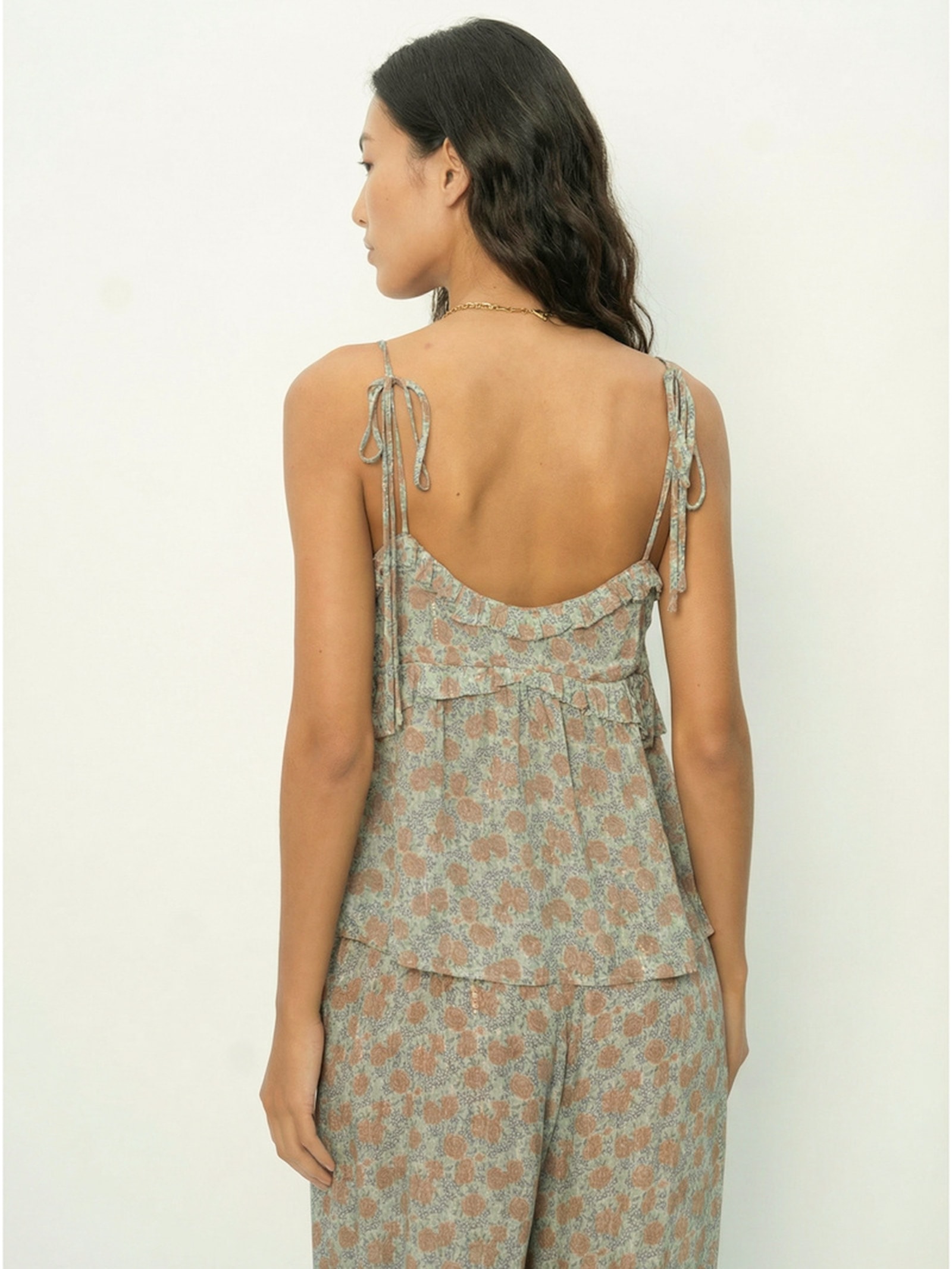 Blusa Feminina Babados Estampa Greeny Azul Maria Filó
