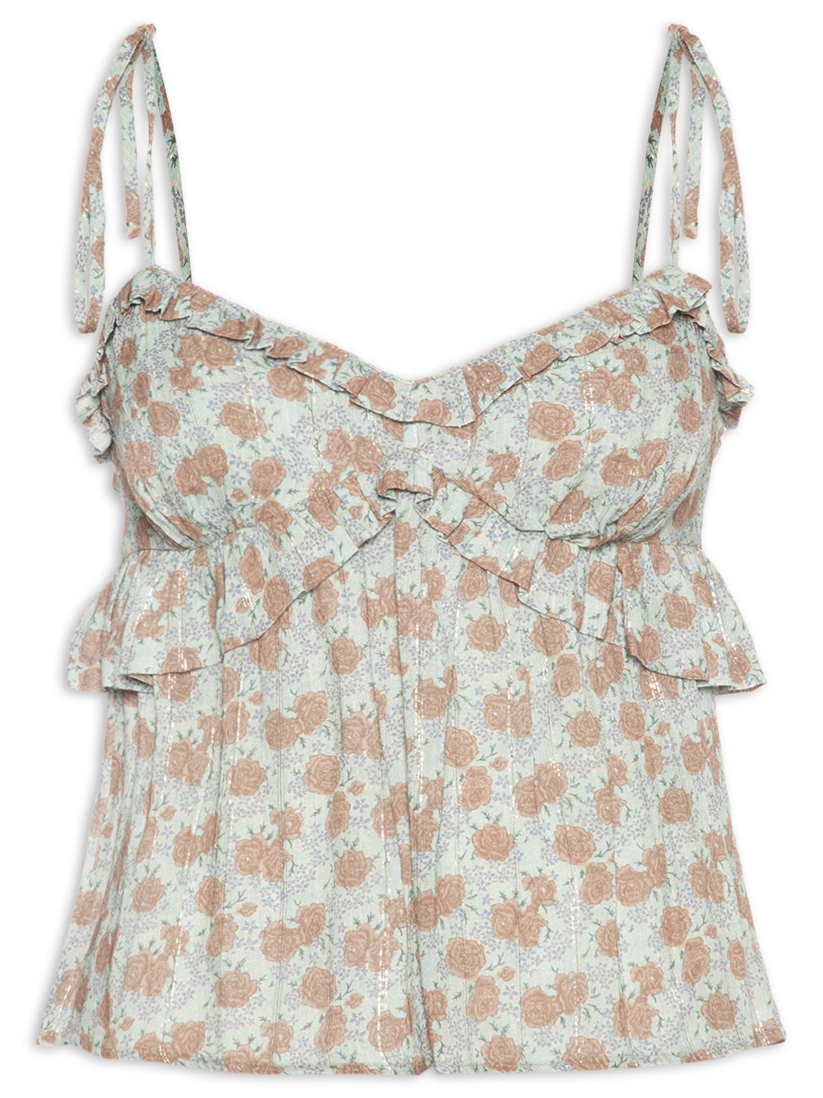 Blusa Feminina Babados Estampa Greeny Azul Maria Filó