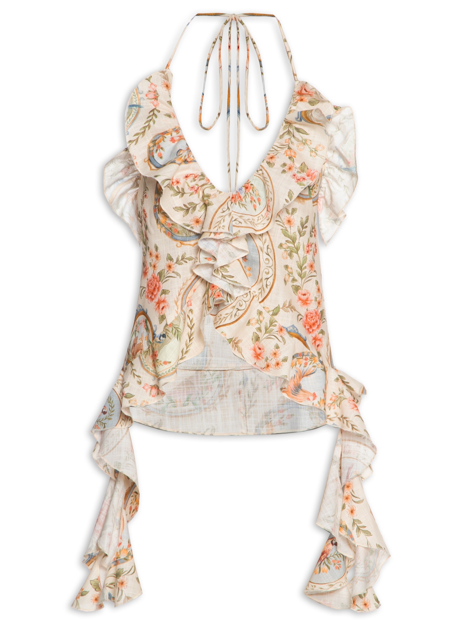 Blusa Feminina Babados Relicário Floral Bege Farm