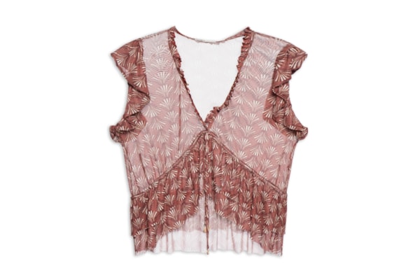 Blusa Feminina Babados Tule Estampa Conchário - Vermelho