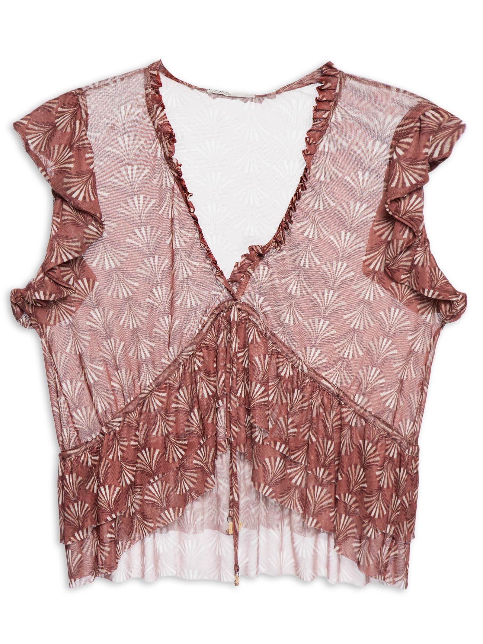 Blusa Feminina Babados Tule Estampa Conchário – Vermelho Dress To