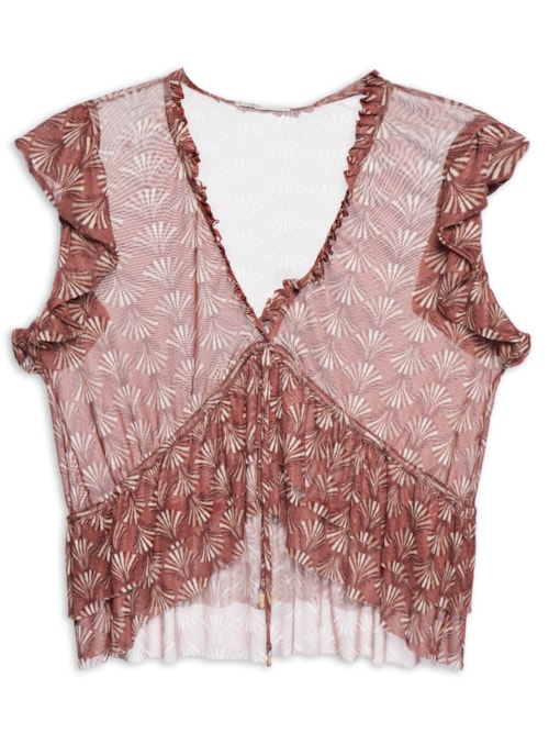 Blusa Feminina Babados Tule Estampa Conchário – Vermelho