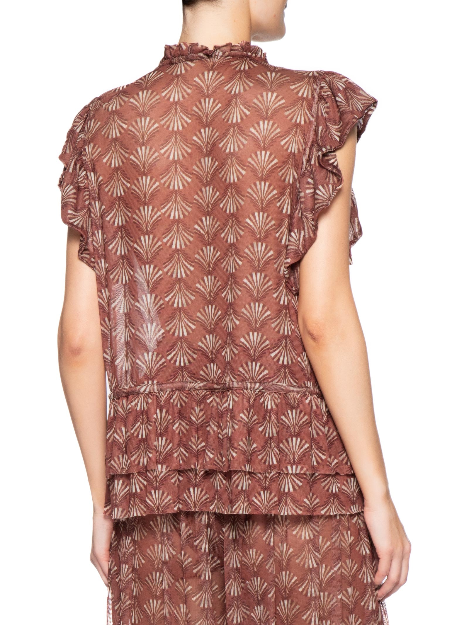 Blusa Feminina Babados Tule Estampa Conchário – Vermelho Dress To