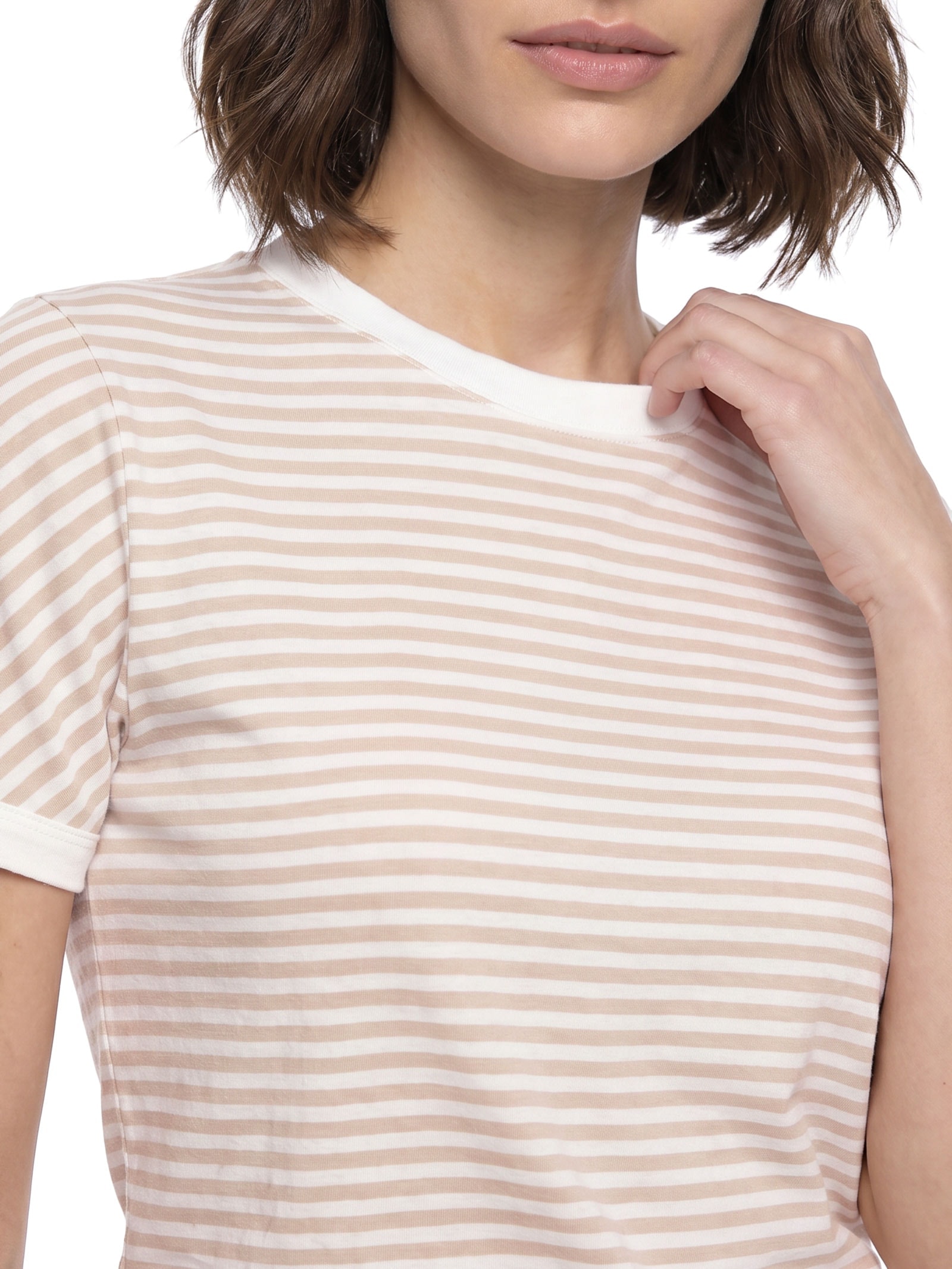 Blusa Feminina Baby Look Estampada Bege Lança Perfume
