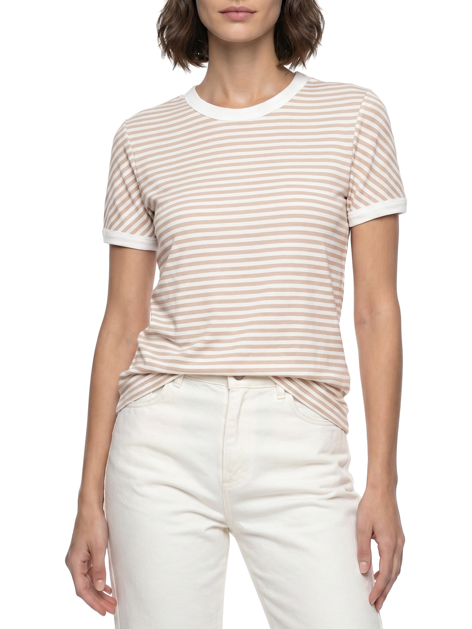 Blusa Feminina Baby Look Estampada Bege Lança Perfume