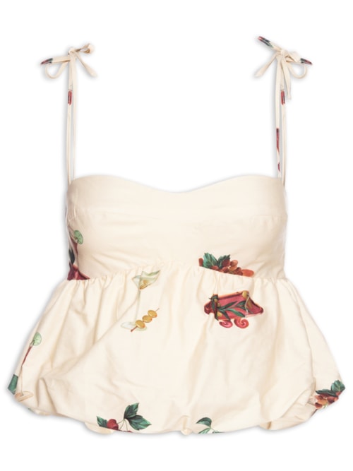Blusa Feminina Balonê Coquetel Tropical – Bege