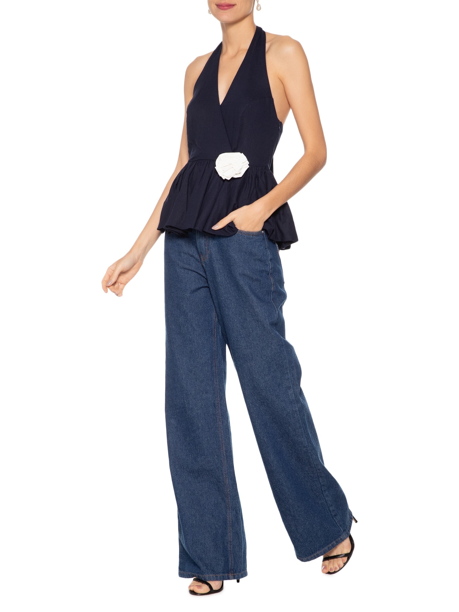 Blusa Feminina Balonê Em Linho Misto Azul '2Essential