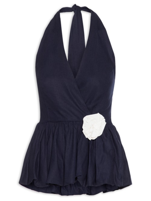 Blusa Feminina Balonê Em Linho Misto – Azul