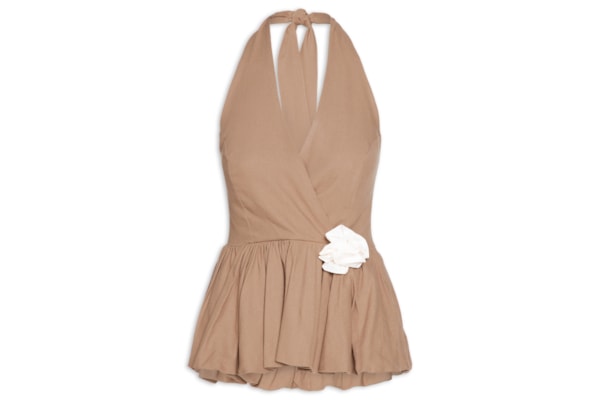 Blusa Feminina Balonê Em Linho Misto - Bege