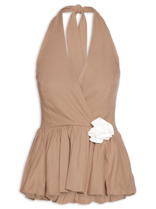 Blusa Feminina Balonê Em Linho Misto – Marrom