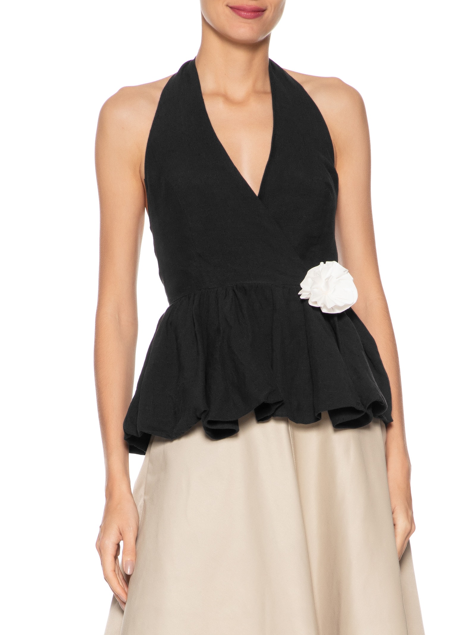 Blusa Feminina Balonê Em Linho Misto Preto '2Essential