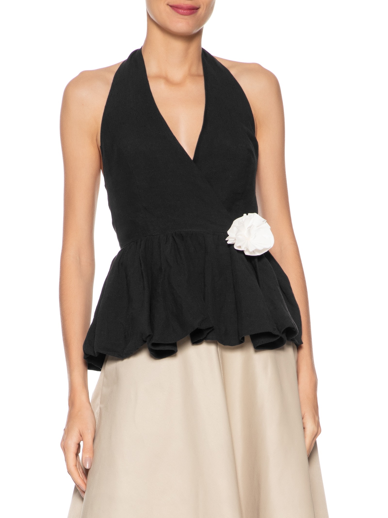 Blusa Feminina Balonê Em Linho Misto Preto '2Essential