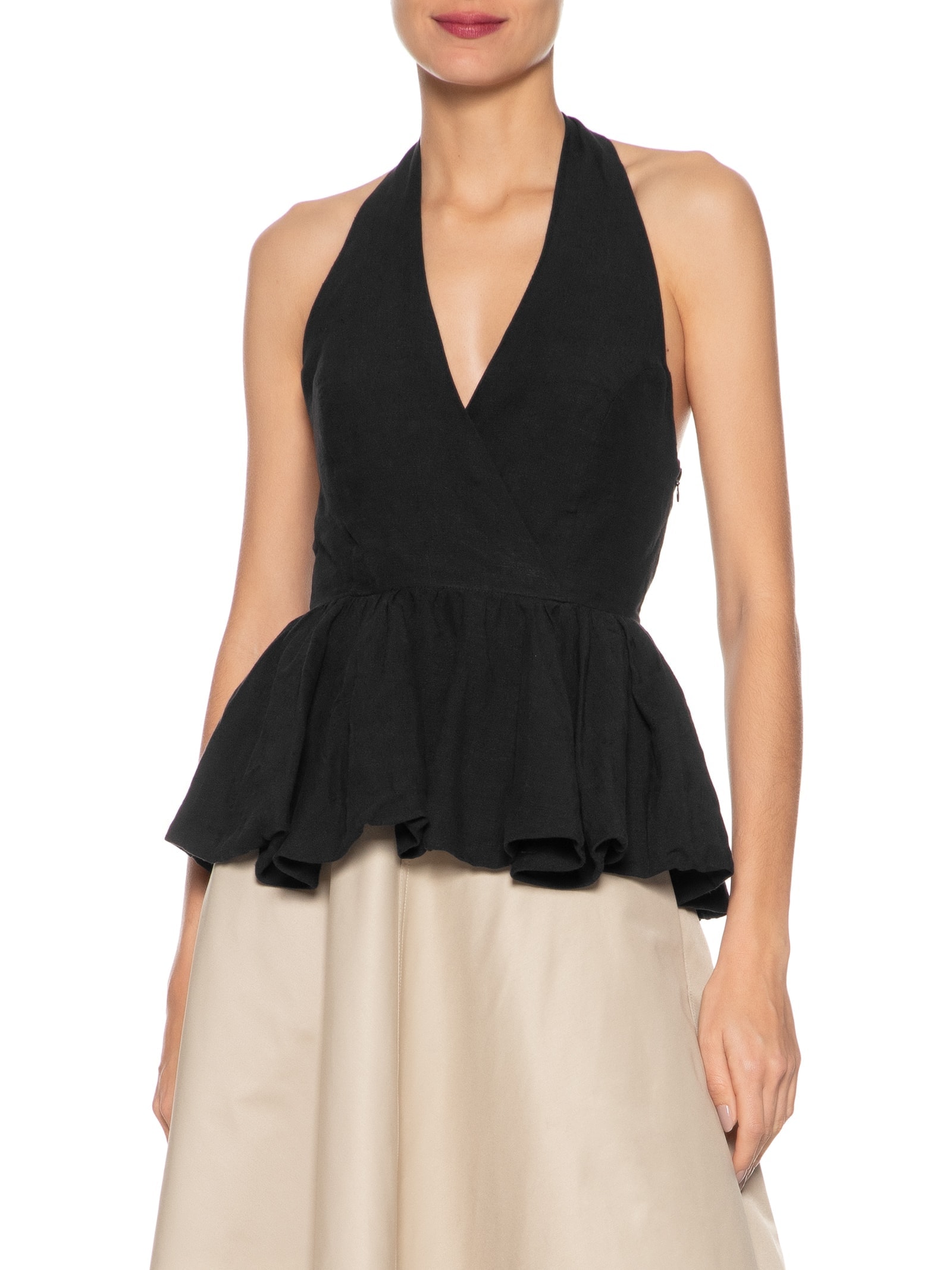 Blusa Feminina Balonê Em Linho Misto Preto '2Essential