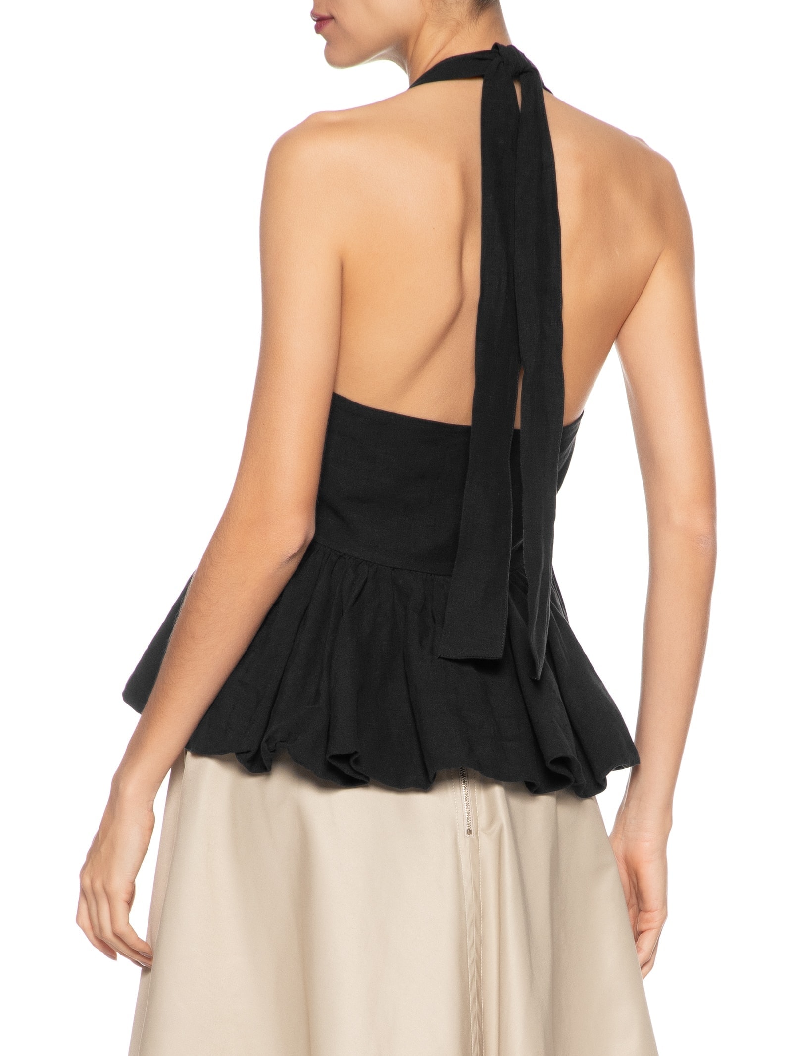 Blusa Feminina Balonê Em Linho Misto Preto '2Essential