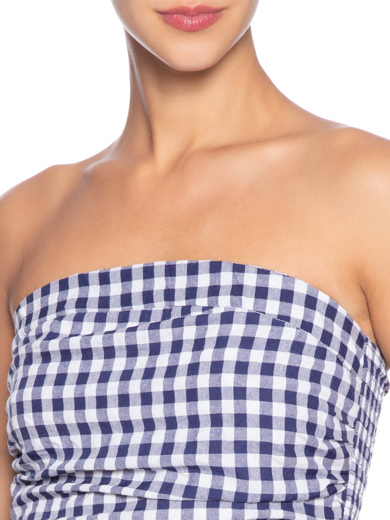 Blusa Feminina Balonê Xadrez Azul Market 33