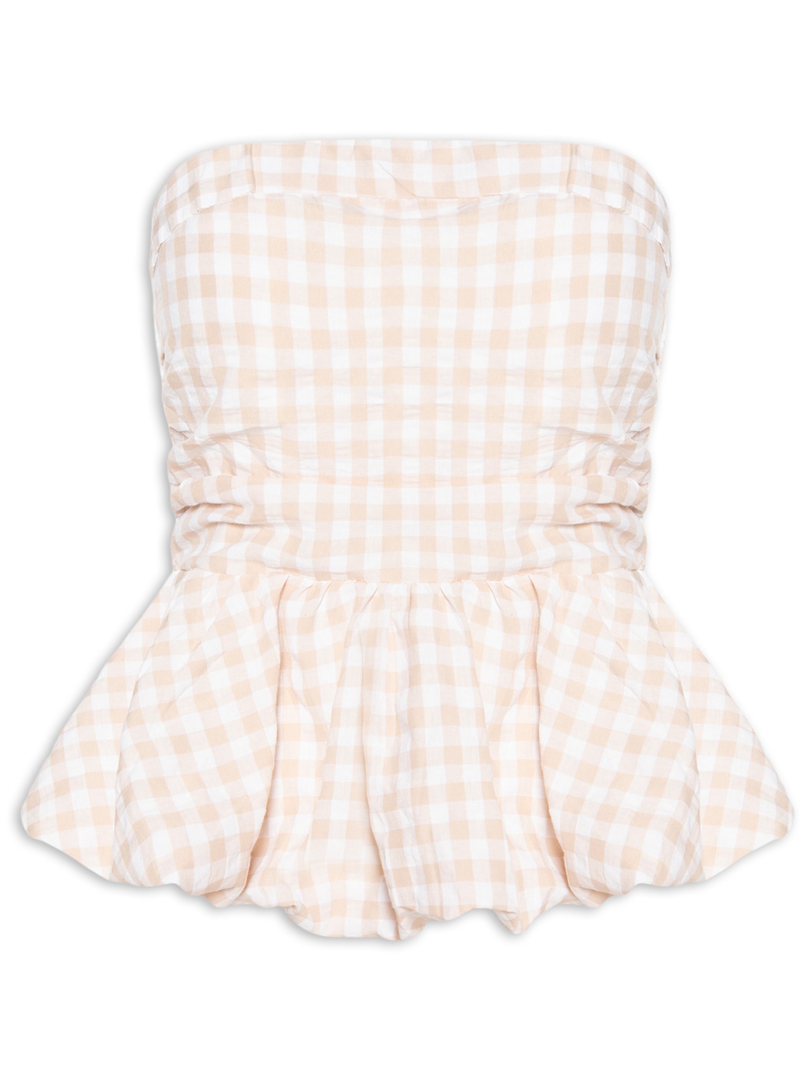 Blusa Feminina Balonê Xadrez Bege Market 33