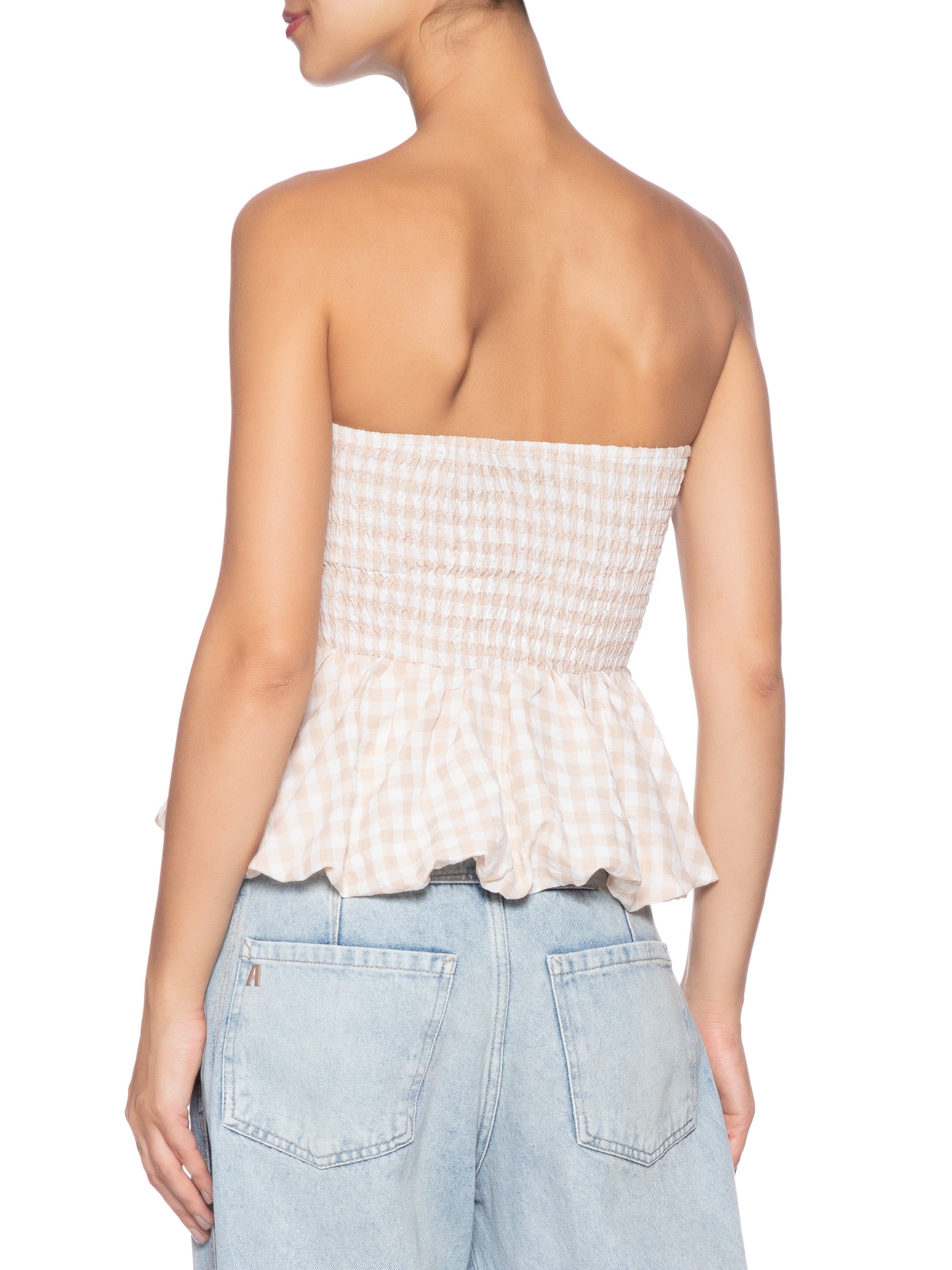 Blusa Feminina Balonê Xadrez Bege Market 33