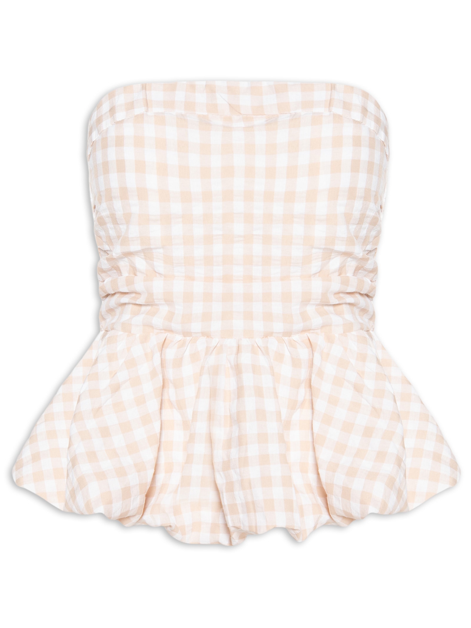 Blusa Feminina Balonê Xadrez Bege Market 33