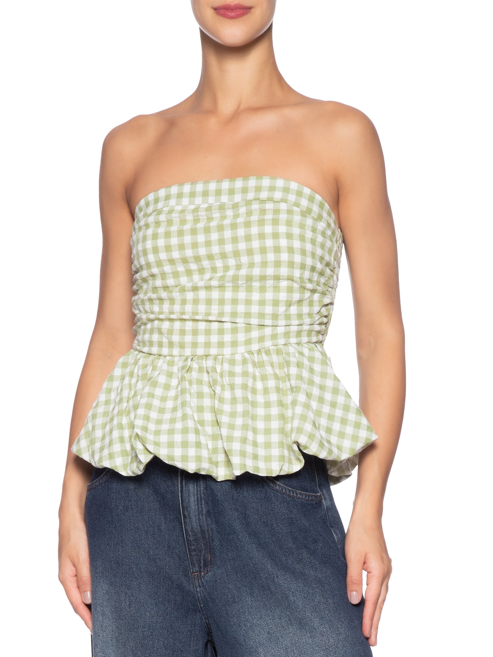 Blusa Feminina Balonê Xadrez Verde Market 33