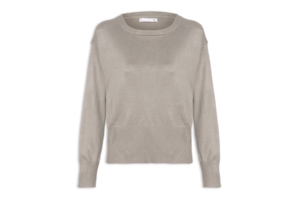 Blusa Feminina Barra Canelada Em Tricot - Bege