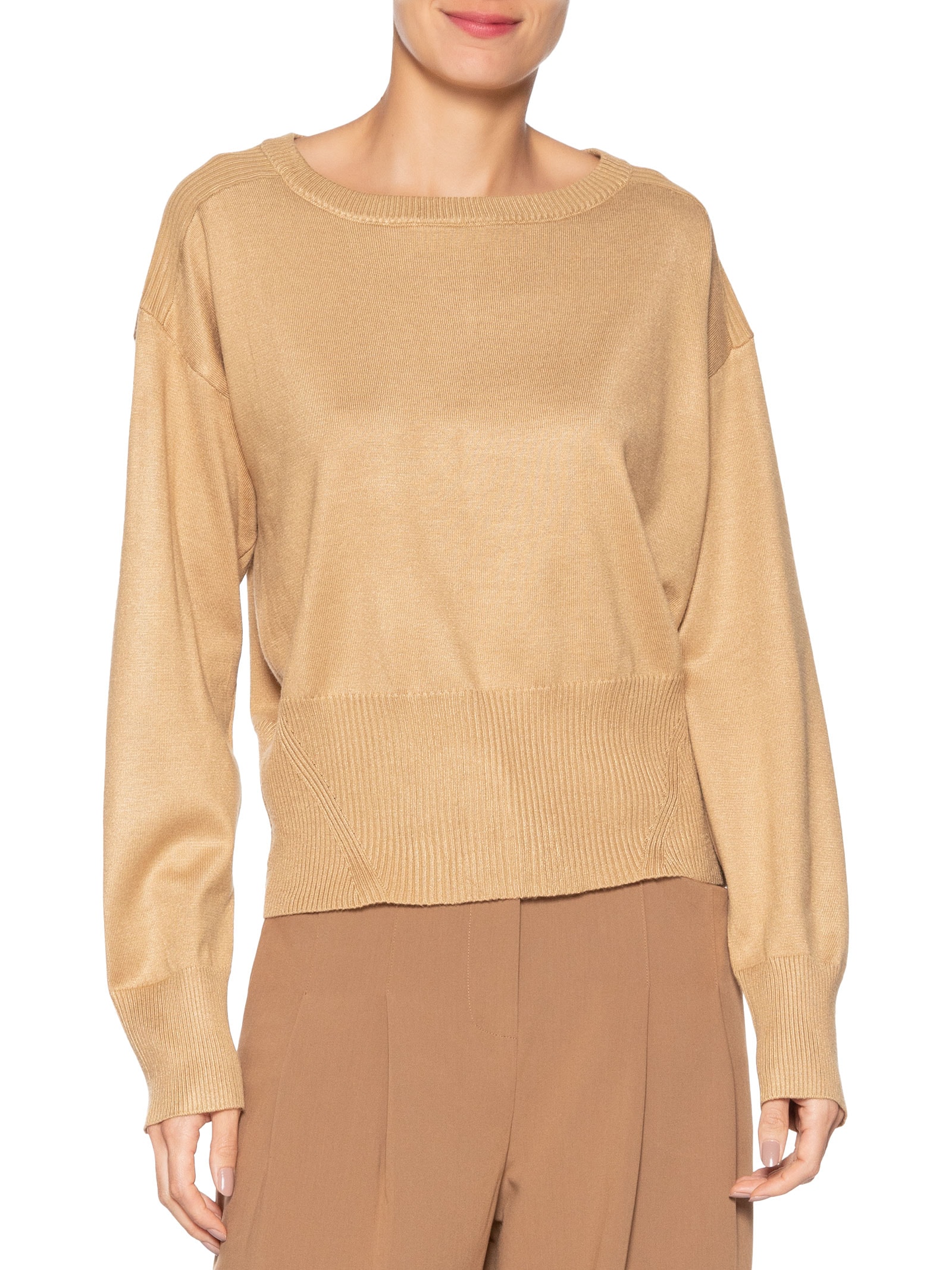 Blusa Feminina Barra Canelada Em Tricot Bege '2Essential