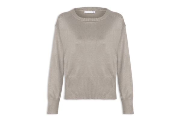Blusa Feminina Barra Canelada Em Tricot - Cinza