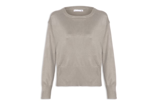 Blusa Feminina Barra Canelada Em Tricot - Cinza