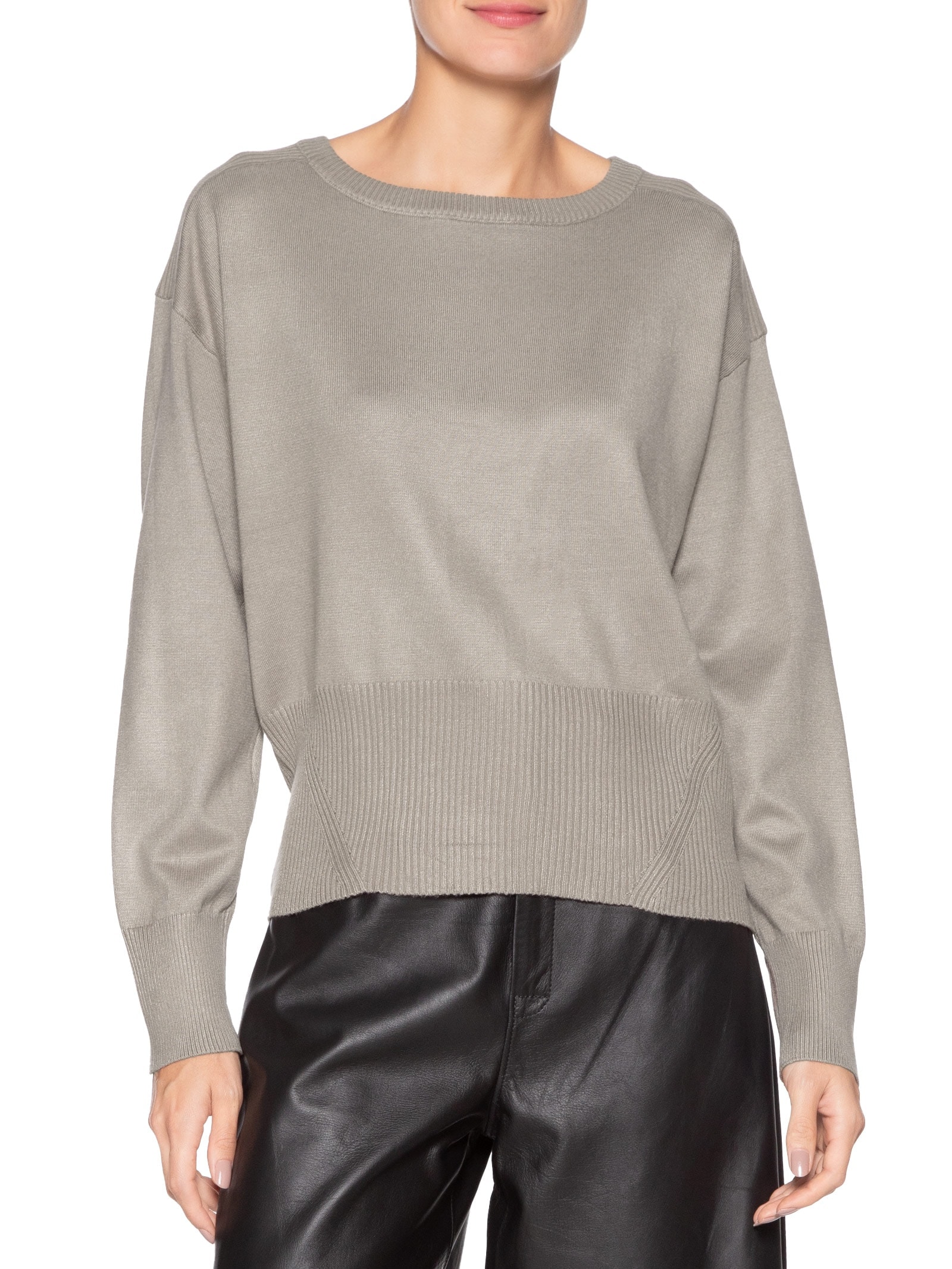 Blusa Feminina Barra Canelada Em Tricot Cinza '2Essential