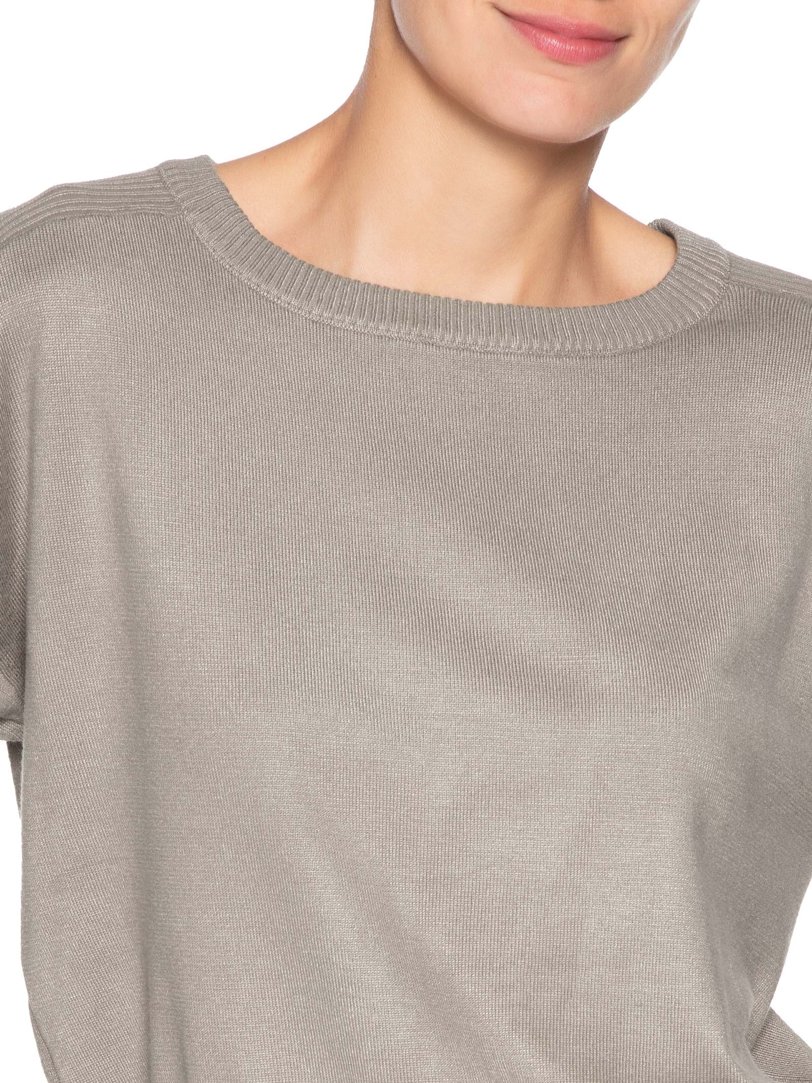 Blusa Feminina Barra Canelada Em Tricot Cinza '2Essential