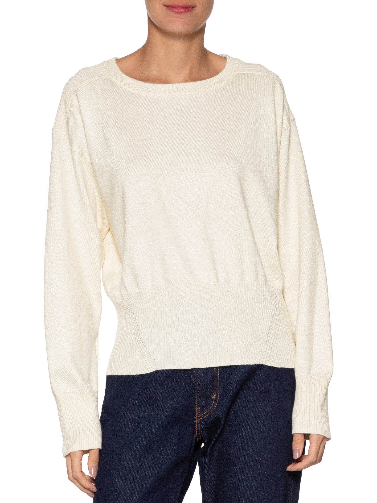 Blusa Feminina Barra Canelada Em Tricot Off White '2Essential