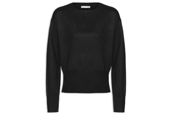 Blusa Feminina Barra Canelada Em Tricot - Preto