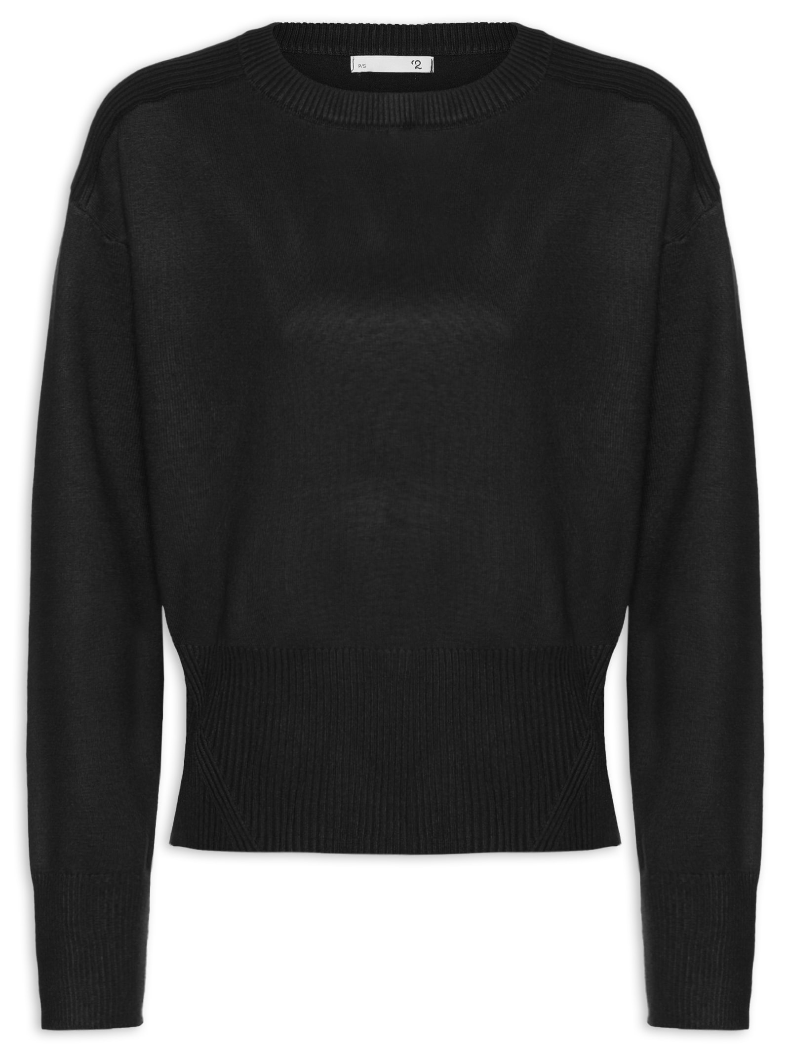 Blusa Feminina Barra Canelada Em Tricot Preto '2Essential