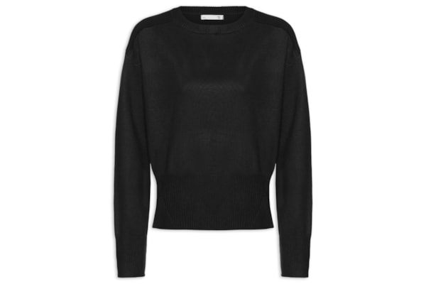 Blusa Feminina Barra Canelada Em Tricot - Preto