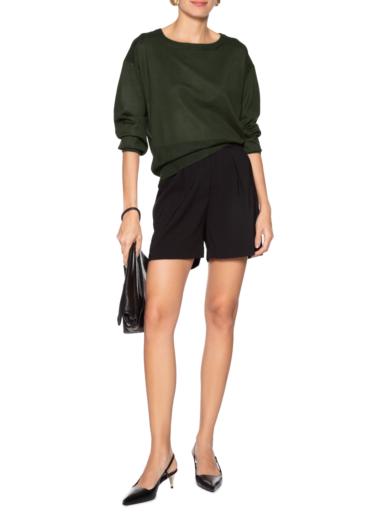 Blusa Feminina Barra Canelada Em Tricot Verde '2Essential