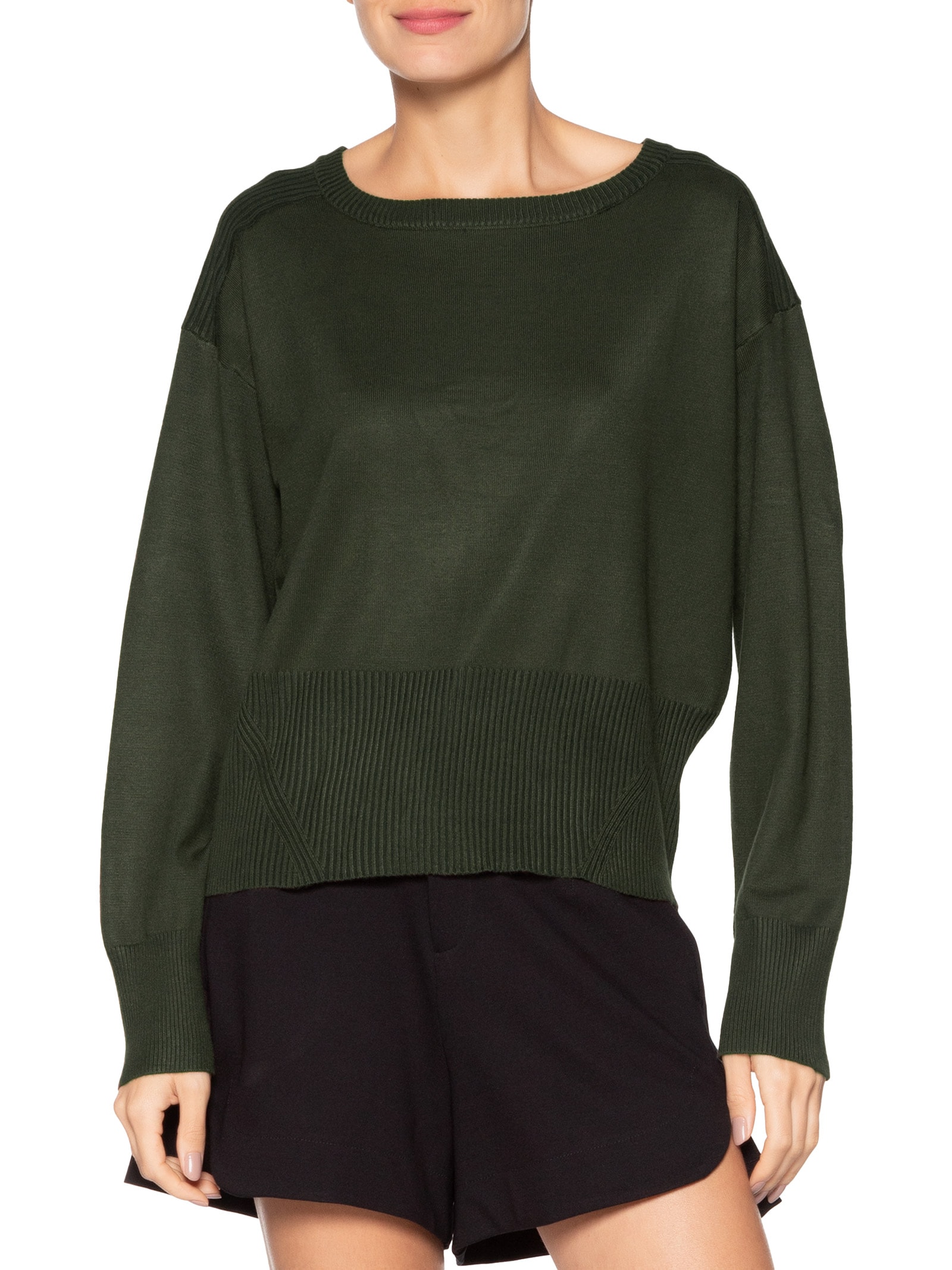 Blusa Feminina Barra Canelada Em Tricot Verde '2Essential