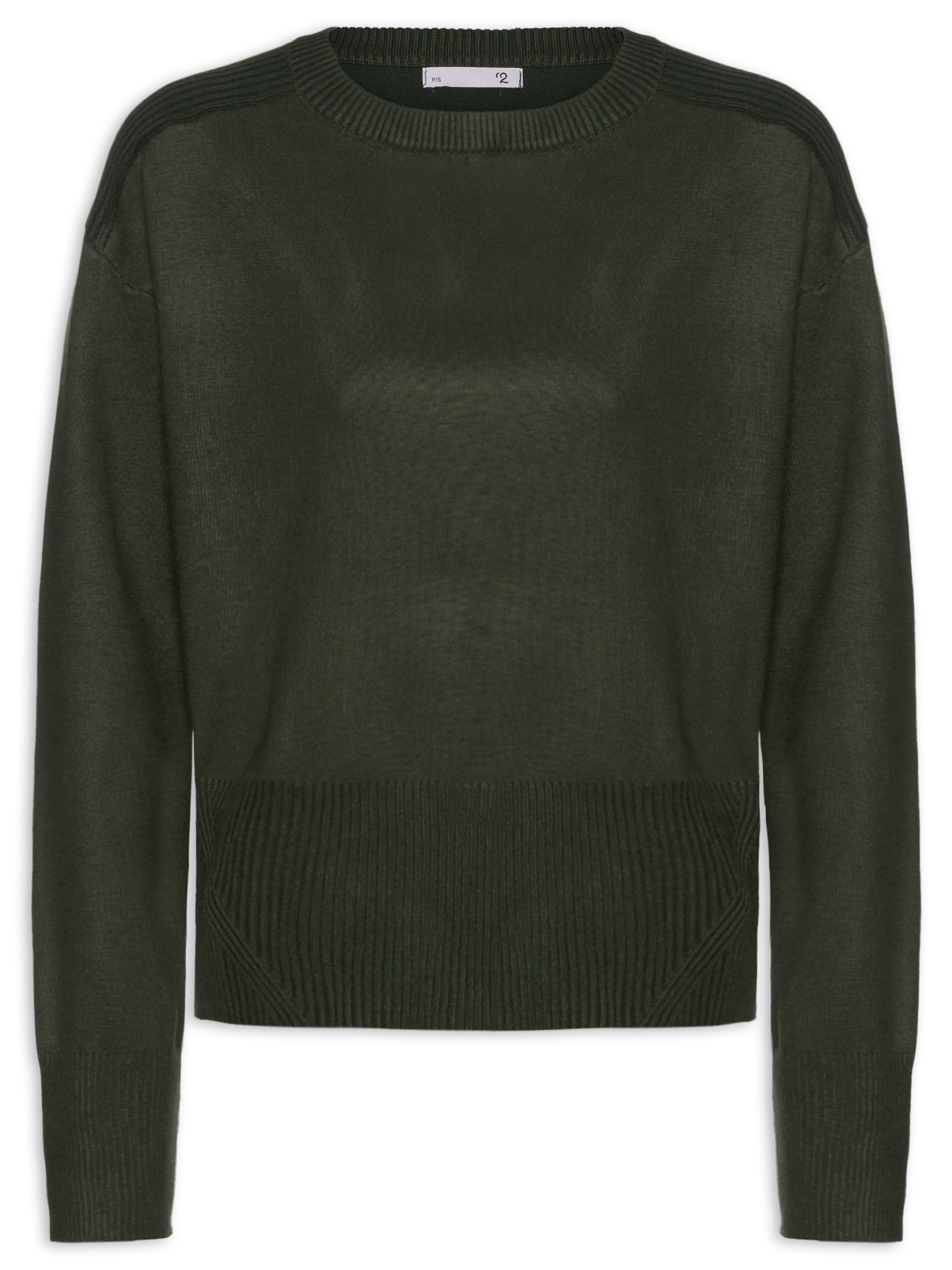 Blusa Feminina Barra Canelada Em Tricot Verde '2Essential