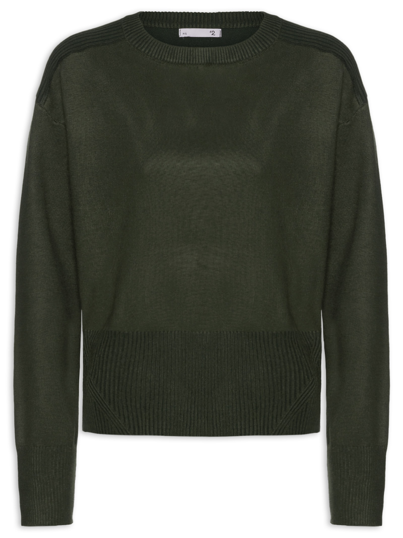 Blusa Feminina Barra Canelada Em Tricot Verde '2Essential