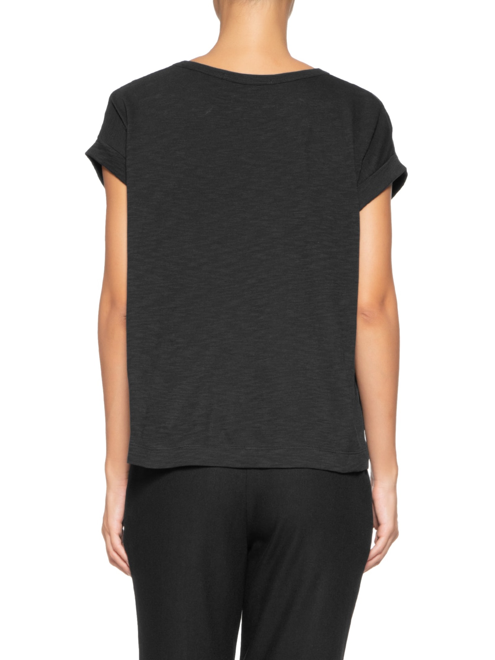 Blusa Feminina Barra Dobrada Manga Preto Maria Filó