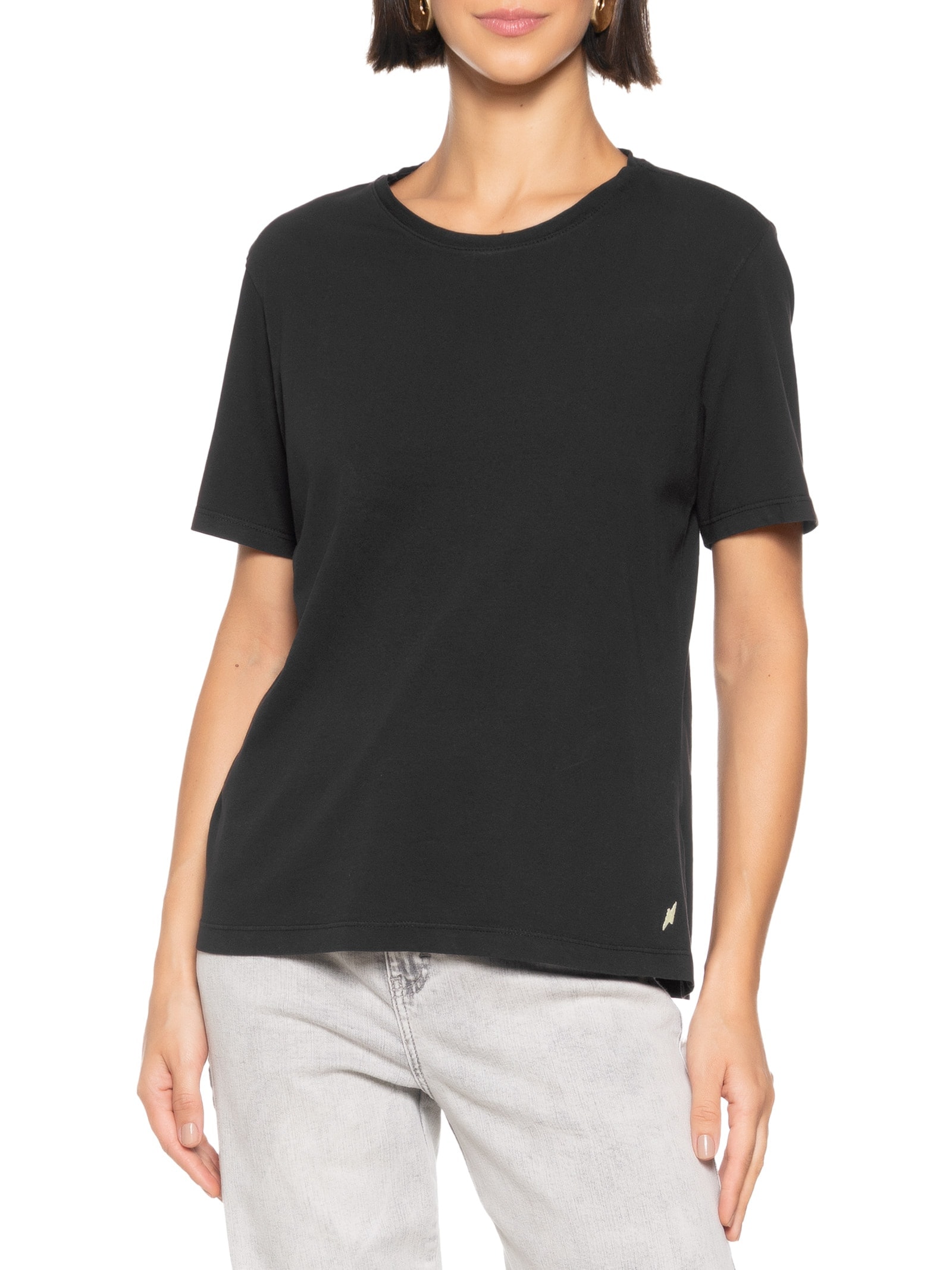 Blusa Feminina Básica Algodão Classic Preto Cantão