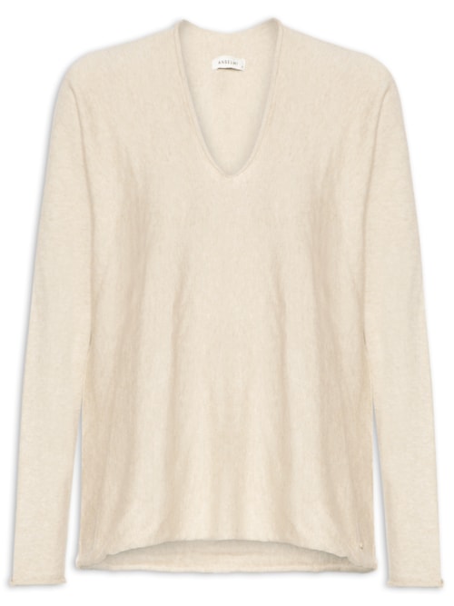 Blusa Feminina Básica Ampla Com Decote Em V – Bege