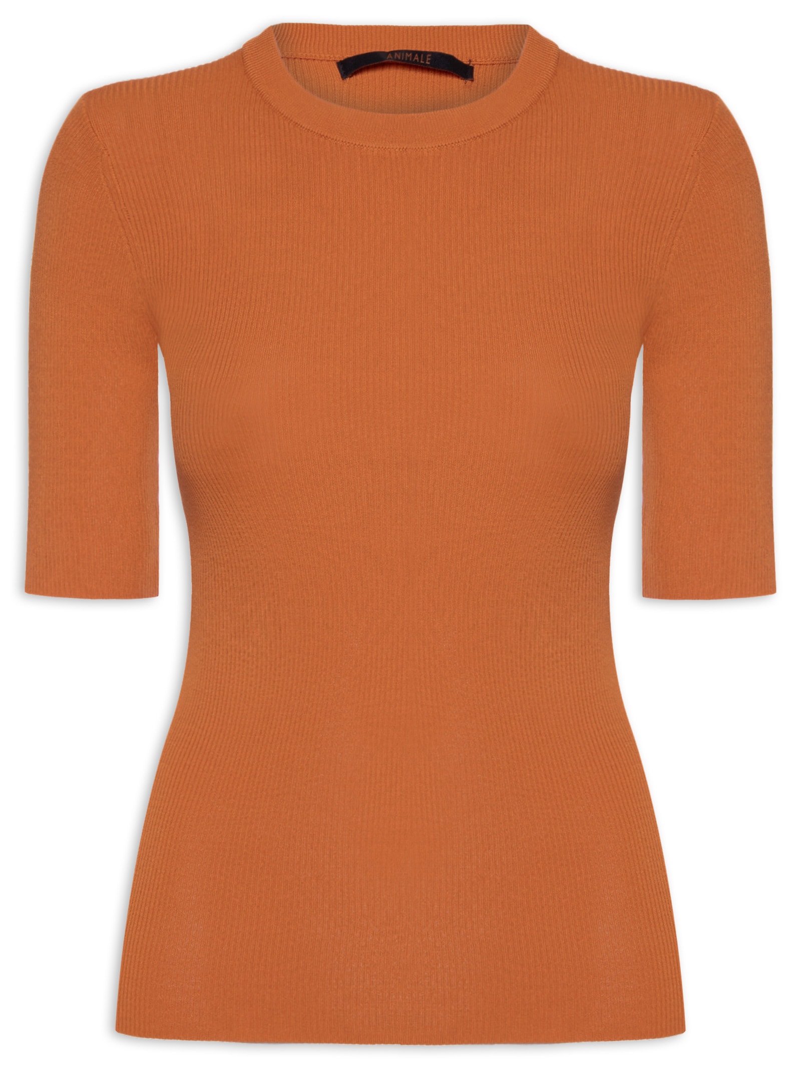 Blusa Feminina Básica Canelada Tricot Color Laranja Animale