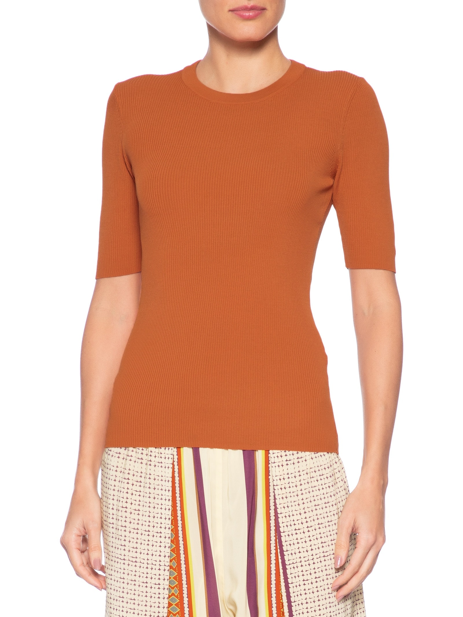 Blusa Feminina Básica Canelada Tricot Color Laranja Animale