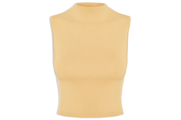 Blusa Feminina Básica De Tricot Cropped Gola Alta - Bege